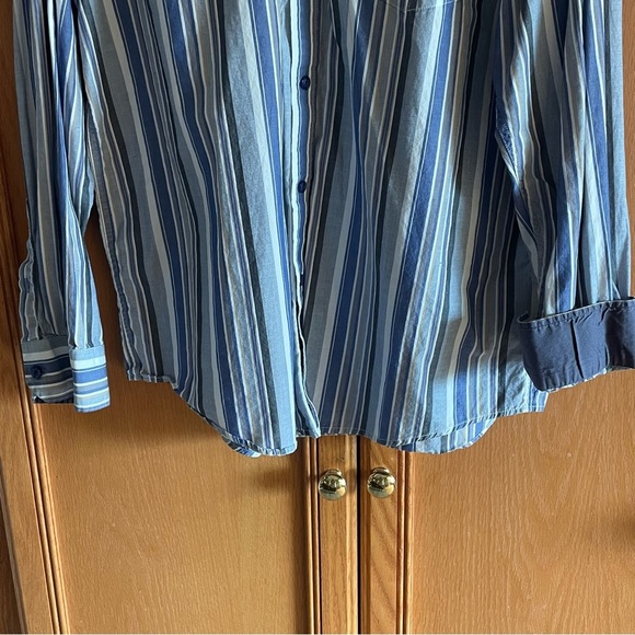 Tasso Elba  Blue/white/gray Striped Men's button down dress Shirt size Large - Picture 4 of 9
